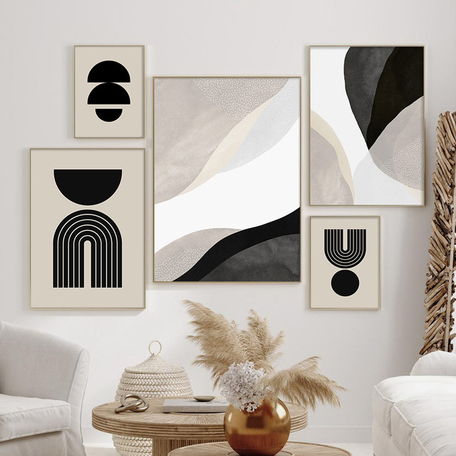 Abstract Minimalist Poster Black White  Wall Art Canvas Painting Beige -  Minimalist - Aliexpress
